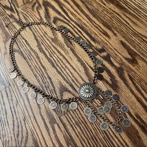Bronze bohemian coin chain medallion necklace